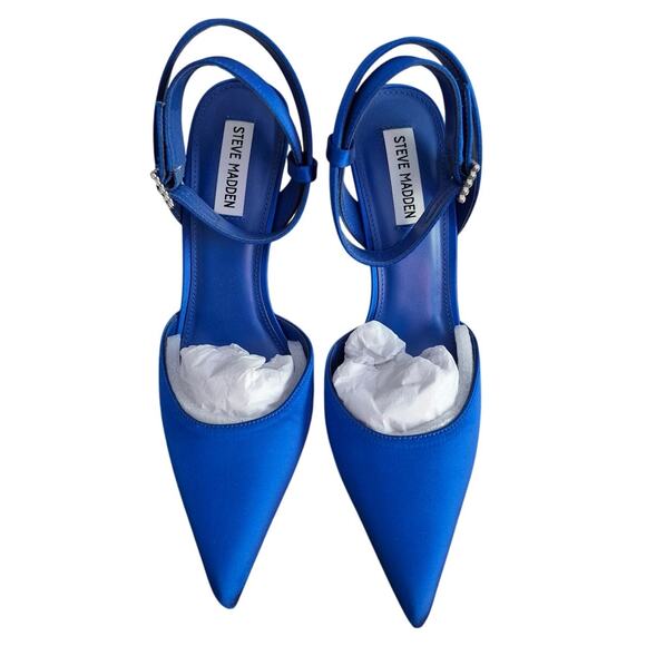 Steve Madden Women Sarantos Ankle Strap Pointed Toe Heels US 9M Blue Satin - Picture 5 of 6